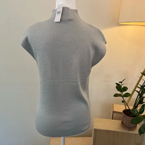 NWT Ann Taylor Silver Mock Neck Top - Picture 3 of 5